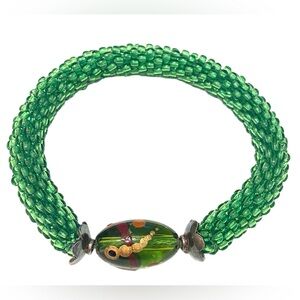 Artisan Lampwork Green Glass Beadwork Bracelet
